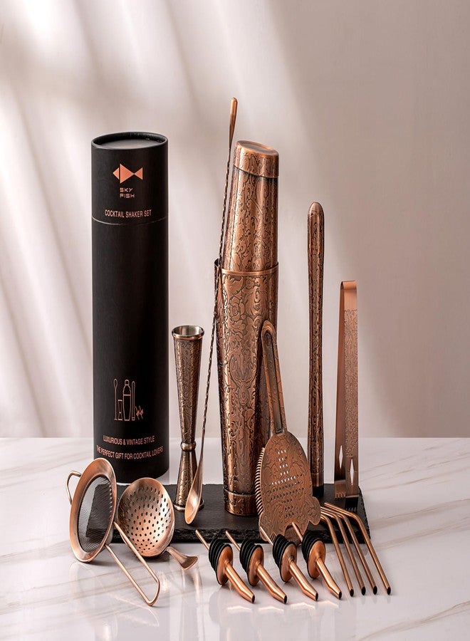 Skyfish Sky Fish 3D Etched 18-Piece Bartender Kit Stainless Steel Boston Cocktail Shaker Set Copper Plated Bartending Tools Suit for Bar Tools Set Mixology Enthusiasts, Professional Bartenders and Home Drink - Image 1